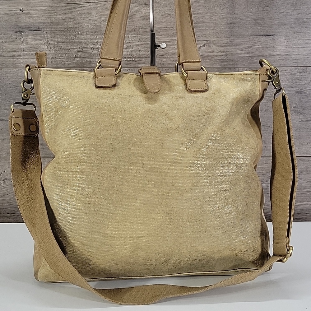 Jesslyn Blake for Anthropologie Tan Canvas Leather Tote Crossbody Shoulder Bag - Picture 5 of 15